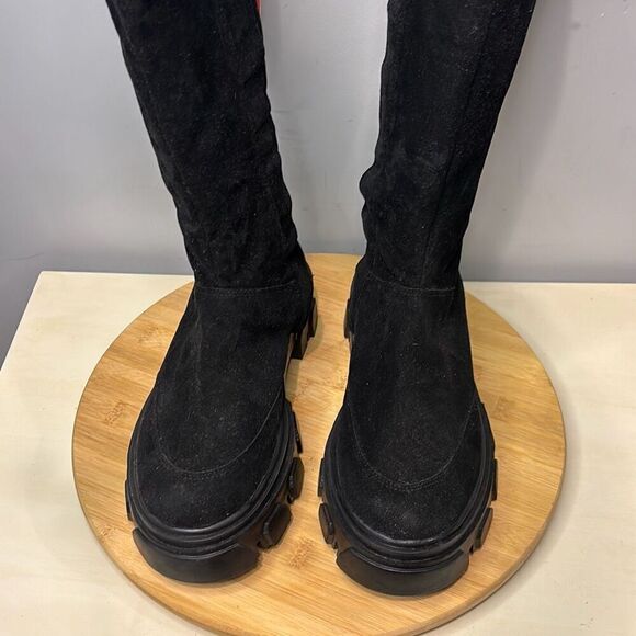 Farm Rio Women's Knee High Vegan Suede Round Toe Tall Lug Boots Black Size 8 NWT - Picture 6 of 12